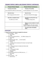 English Worksheet: Present Perfect Simple vs Present Perfect Continuous