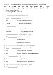 English Worksheet: Practise with 4 tenses present simple, present continuous, past simple & past continuous 5