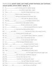 A2-B1 Practise with present simple, past simple, present continuous, past continuous, present perfect, future simple & going to  3