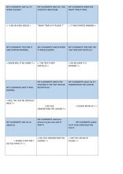 English Worksheet: I HAVE.. WHO HAS CARD GAME ON REPORTED SPEECH