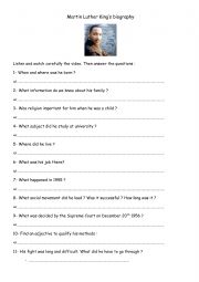 English Worksheet: Martin luther king biography