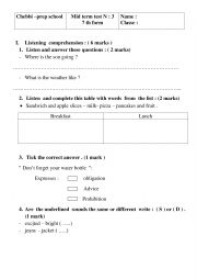 English Worksheet: mid term test n3 tunisia