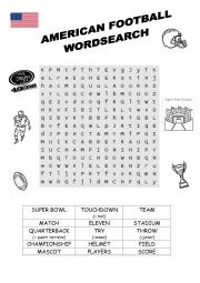 English Worksheet: Wordsearch american football