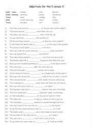 English Worksheet: A2+-B1  Adjectives for the 5 senses 5
