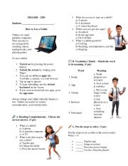 English Worksheet: Reading - How to use a tablet