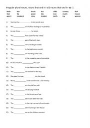 English Worksheet: Irregular plural nouns, nouns that end in -s & nouns that end in -es 1