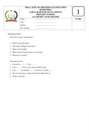 English Worksheet: oral test 