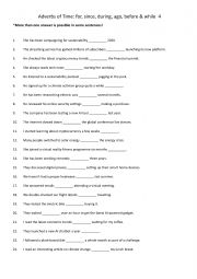 English Worksheet: Adverbs of Time: for, since, during, ago, before & while  4