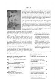 English Worksheet: Reading Comprehension_Mulan