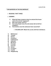 English Worksheet: Murders in the Rue Morgue
