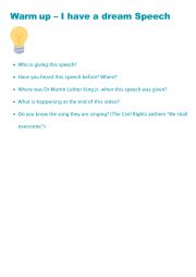 English Worksheet: Listening comprehension questions - I have a dream speech - M. L. King