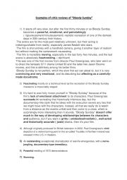 English Worksheet: Bloody Sundat critic review
