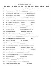 English Worksheet: 12 prepositions of time 2