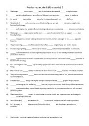 English Worksheet: Articles  a, an, the &  (no article) 2