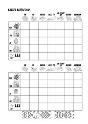 English Worksheet: easter battleship and prepositions of place