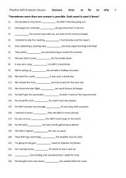 English Worksheet: Practise with 6 reason clauses  2