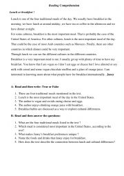 English Worksheet: Reading comprehension: Eating habits