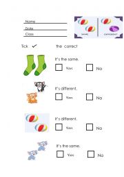 English Worksheet: Same and Different