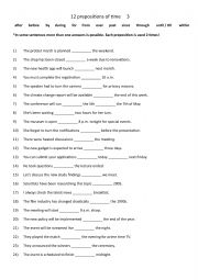 English Worksheet: 12 prepositions of time 3