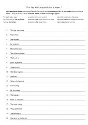 English Worksheet: Practise with prepositional phrases 1