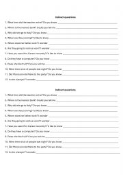 English Worksheet: Indirect questions