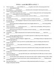 English Worksheet: Articles  a, an, the &  (no article) 3