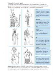 English Worksheet: The Gods of Ancient Egypt