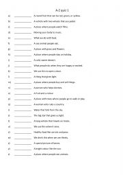 English Worksheet: A-Z quiz 1 - Vocab revison, warmer or cooler activity