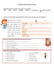 English Worksheet: Personal Information review