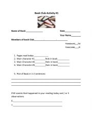 English Worksheet: Book Club Activity for groups