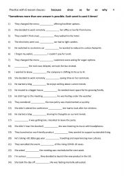 English Worksheet: Practise with 6 reason clauses  4