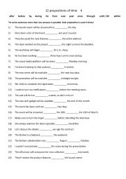 English Worksheet: 12 prepositions of time 4