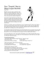 English Worksheet: New Torpedo Bats in Major League Baseball