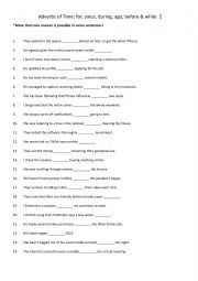English Worksheet: Adverbs of Time for, since, during, ago, before & while  2