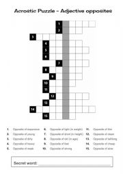 English Worksheet: Adjective opposites acrostic puzzle 