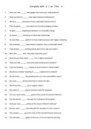 English Worksheet: Complete with  a    an   the   4