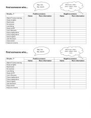 English Worksheet: Find someone who 
