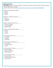 English Worksheet: Personal Information Listening Practice- with YouTube video
