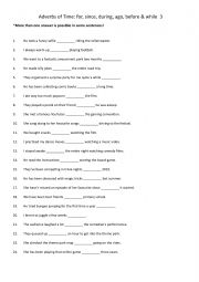 English Worksheet: Adverbs of Time for, since, during, ago, before & while  3