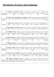 English Worksheet: drawbacks of science and technology for 4th form (bac) (tunisian program)
