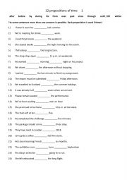 English Worksheet: 12 prepositions of time     1