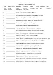 English Worksheet: Sports and leisure activities  4