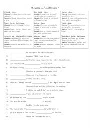 English Worksheet: B1- B2 9 clauses of concession 1