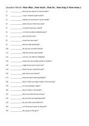 English Worksheet: Question Words How often , How much , How far , How long & How many 1