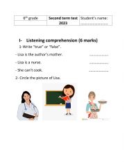 English Worksheet: 6th form 2nd term exam