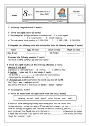 English Worksheet: mid term test n3 8th form