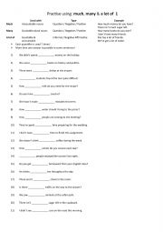 English Worksheet: A1+-A2 Using much, many, and a lot of 1