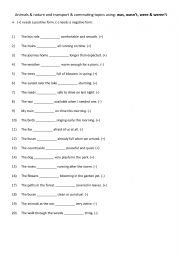 English Worksheet: Animals & nature and transport & commuting using was, wasnt, were & werent