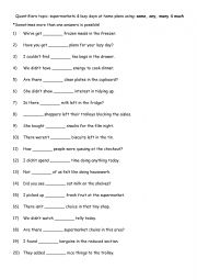 English Worksheet: Quantifiers topic - supermarkets & lazy days at home plans using some, any, many & much