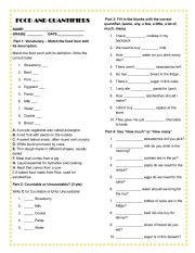 English Worksheet: FOOD , CONTABLES AND QUANTIFIERS 